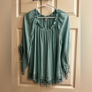 SPENCE~ Teal Women's Top~Fringe Details~S-P